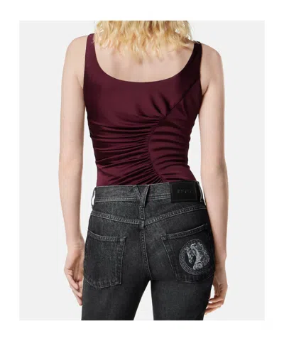 Versace Draped Sleeveless Bodysuit In Burgundy