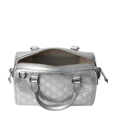 Gucci Gg Emblem Small Boston Bag In Silver