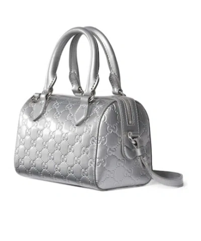 Gucci Gg Emblem Small Boston Bag In Silver