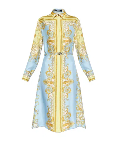 Versace Printed Silk Twill Midi Shirt Dress In Multi