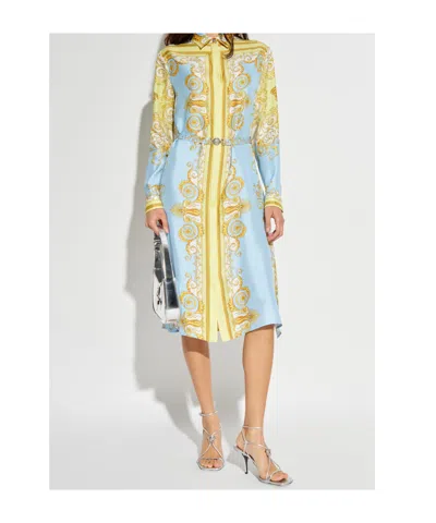 Versace Printed Silk Twill Midi Shirt Dress In Multi