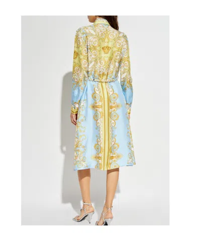 Versace Printed Silk Twill Midi Shirt Dress In Multi