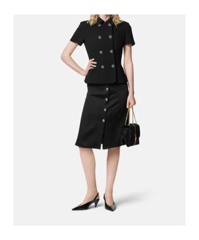 Versace High-waist Satin Skirt In Black