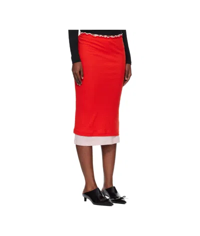 Jil Sander Lightweight Wool Layered Midi Skirt In Red