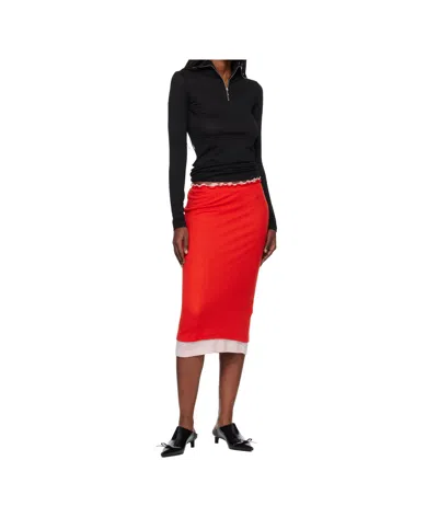 Jil Sander Lightweight Wool Layered Midi Skirt In Red