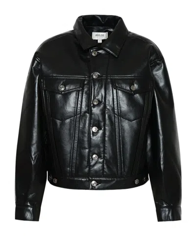 Agolde Charli Black Leather Blend Jacket In Black