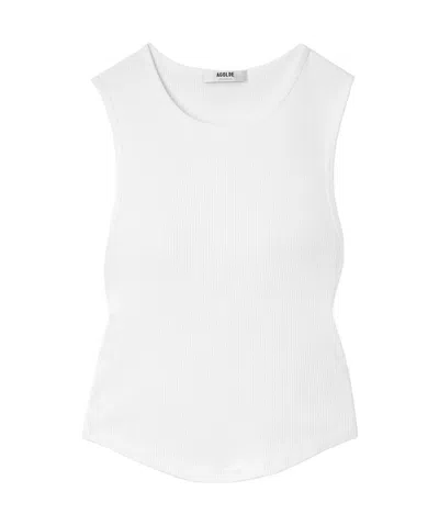 Agolde Nova Ribbed Stretch Blend Short Tank Vest In White