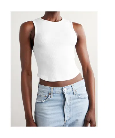Agolde Nova Ribbed Stretch Blend Short Tank Vest In White
