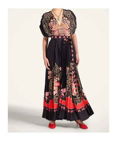 La Doublej Belted Pleated Printed Crepe De Chine Maxi Dress In Multi
