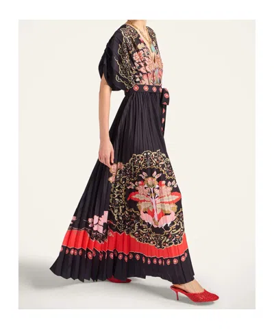 La Doublej Belted Pleated Printed Crepe De Chine Maxi Dress In Multi