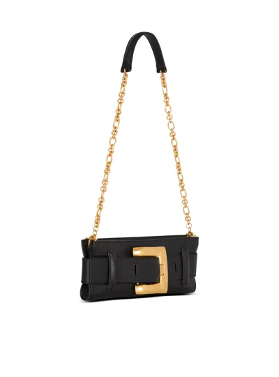 Balmain Anthem Buckle-detail Calfskin-leather Clutch In Black
