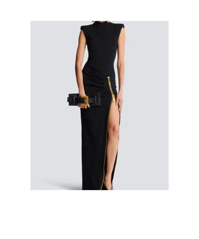 Balmain Anthem Buckle-detail Calfskin-leather Clutch In Black