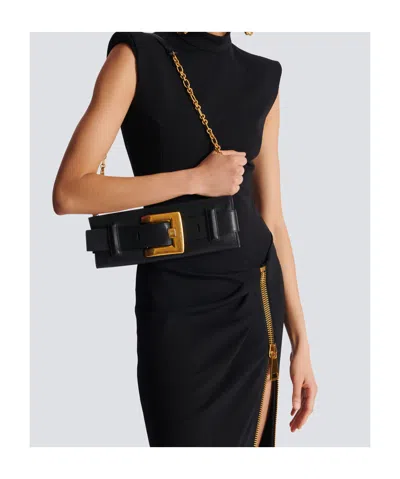 Balmain Anthem Buckle-detail Calfskin-leather Clutch In Black