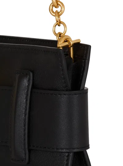 Balmain Anthem Buckle-detail Calfskin-leather Clutch In Black