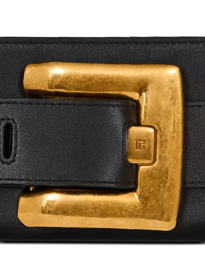Balmain Anthem Buckle-detail Calfskin-leather Clutch In Black