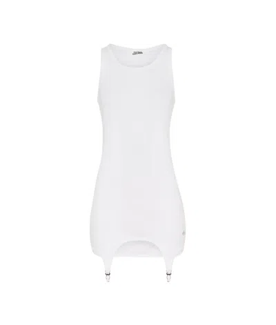Jean Paul Gaultier Ribbed Mini Dress In White
