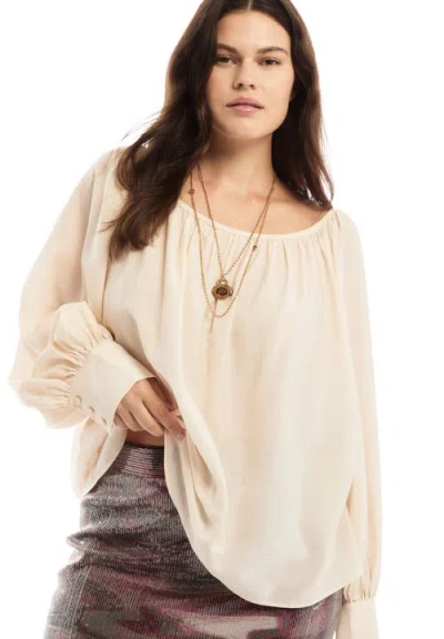 June + Vie Boat Neck Balloon-sleeve Blouse In White