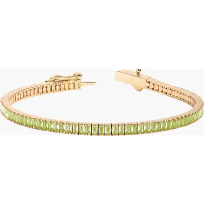 Aurate New York Lab Grown Green Peridot Baguette Tennis Bracelet In Yellow