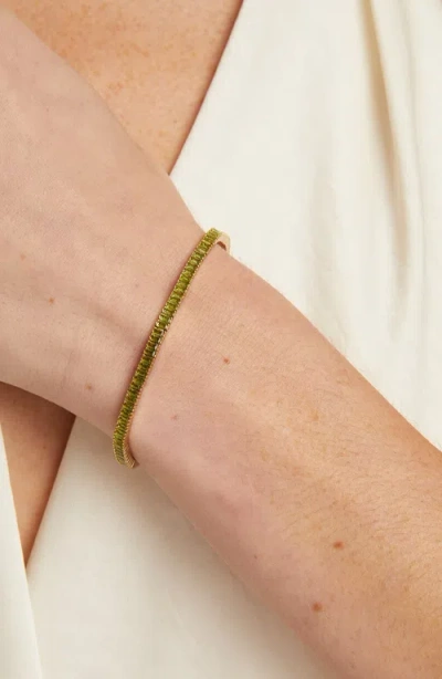 Aurate New York Lab Grown Green Peridot Baguette Tennis Bracelet In Yellow