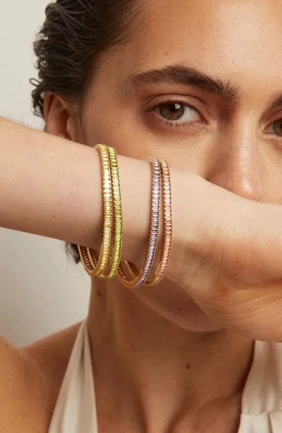 Aurate New York Lab Grown Green Peridot Baguette Tennis Bracelet In Yellow