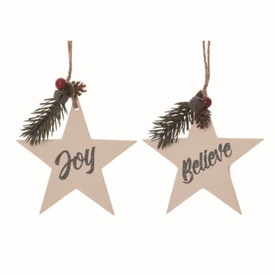 Transpac Wood White Christmas Star With Metal Word Ornaments Set In White