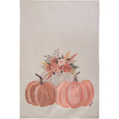Transpac Pumpkin Floral Tea Towel Fall Harvest Kitchen Textile Gift In Multi