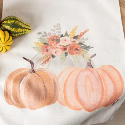 Transpac Pumpkin Floral Tea Towel Fall Harvest Kitchen Textile Gift In Multi