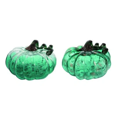 Transpac Teal Pumpkin Set Of 2 Decorative Objects For Fall Harvest Decor In Green