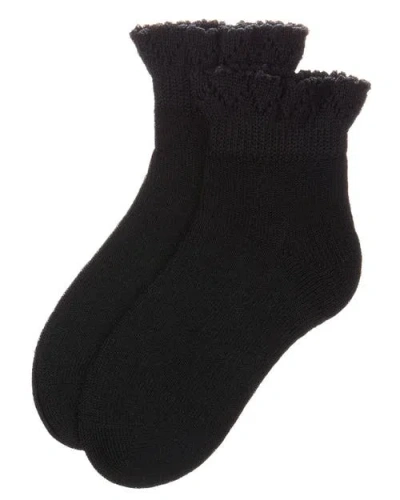 Memoi Crochet Ruffle-trim Cotton Blend Ankle Sock In Black