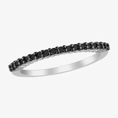 Modern Bride Midnight Black Womens 2mm 1/5 Ct. Natural Black Diamond Sterling Silver Wedding Band In Black