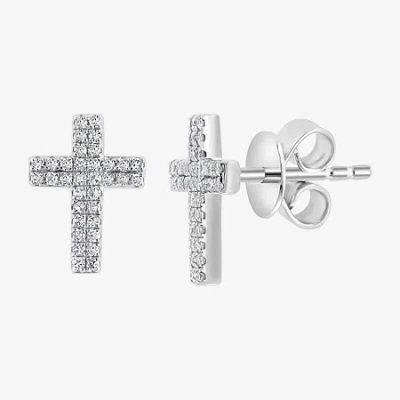 Effy Final Call 1/5 Ct. Natural Diamond Sterling Silver 10.8mm Cross Stud Earrings In Metallic