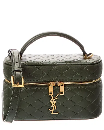 Saint Laurent Gaby Quilted Leather Vanity Bag In Green