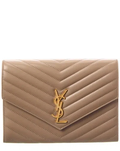 Saint Laurent Cassandre Leather Pouch In Brown