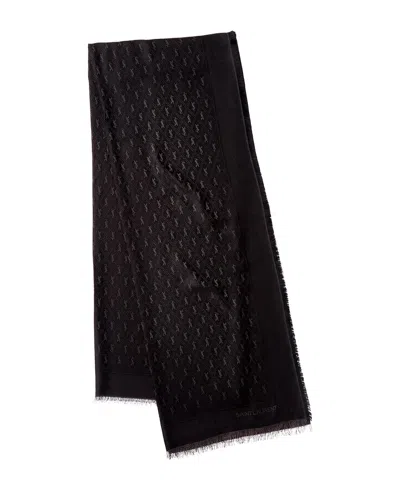 Saint Laurent Cassandre Large Wool & Silk-blend Scarf In Black