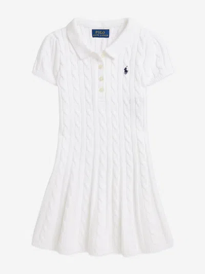 Ralph Lauren Girls Cotton Cable Knit Dress In White