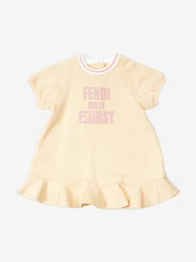 Fendi Baby Girls Slogan Sweater Dress In Yellow
