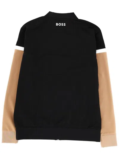 Hugo Boss Open Contrast Knit Jacket In Black
