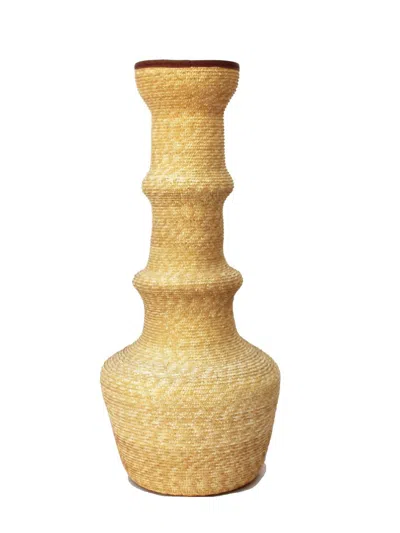 La Rose Raffia And Leather Vase In Brown