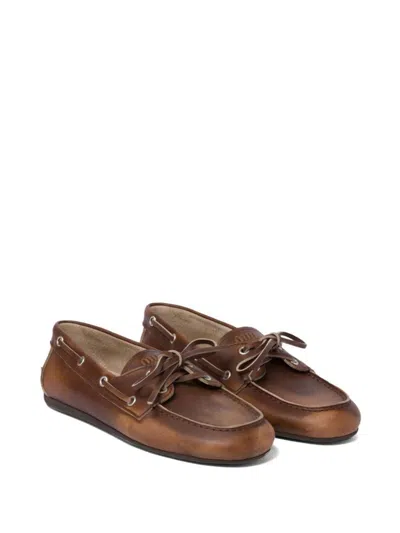 Miu Miu Unlined Bleached Leather Loafers In Brown