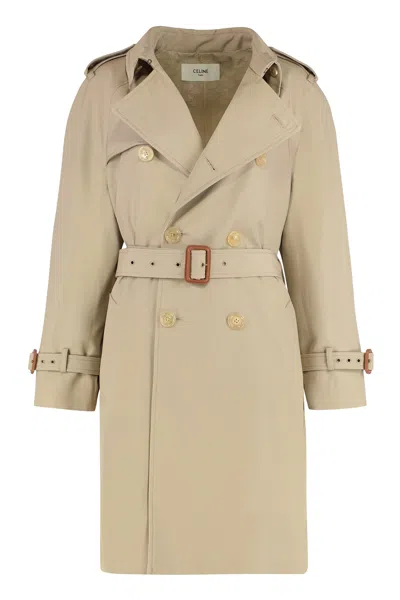 Celine Trench Coat In Mixed Cotton In Brown
