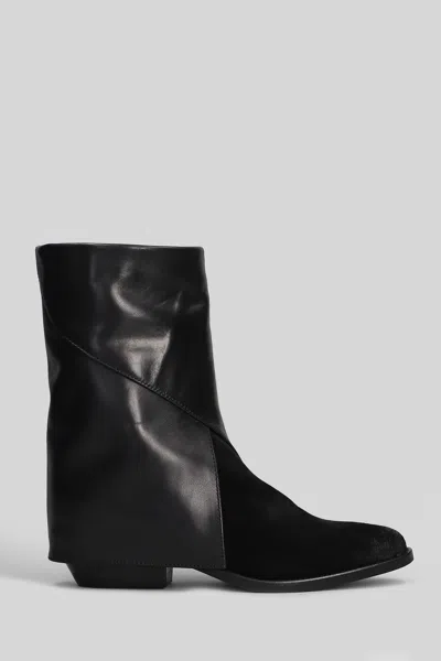 Julie Dee Texan Ankle Boots In Black Suede And Leather In Black