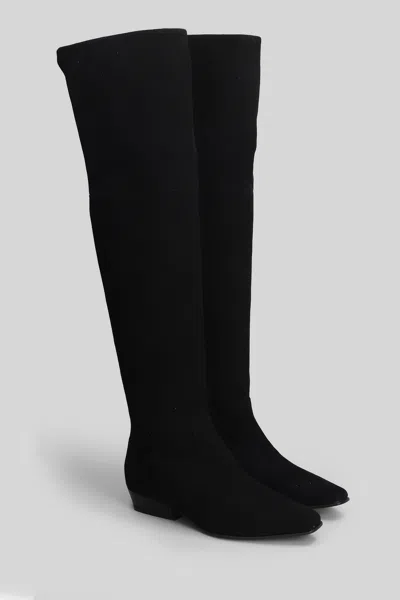 Julie Dee Low Heels Boots In Black Suede In Black