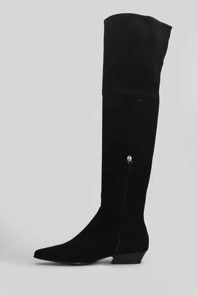 Julie Dee Low Heels Boots In Black Suede In Black