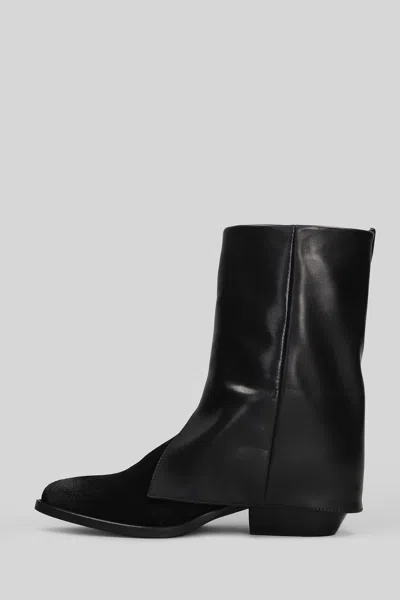 Julie Dee Texan Ankle Boots In Black Suede And Leather In Black