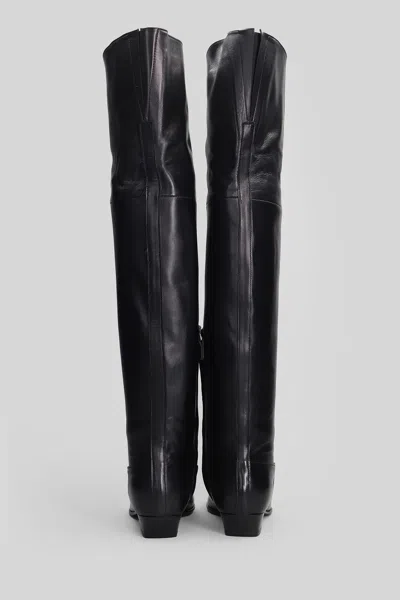 Julie Dee Low Heels Boots In Black Leather In Black