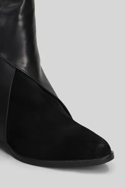 Julie Dee Texan Ankle Boots In Black Suede And Leather In Black