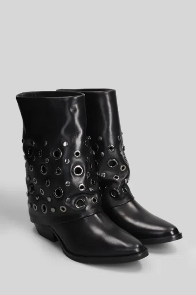 Julie Dee Texan Ankle Boots In Black Leather In Black