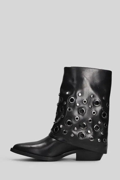 Julie Dee Texan Ankle Boots In Black Leather In Black