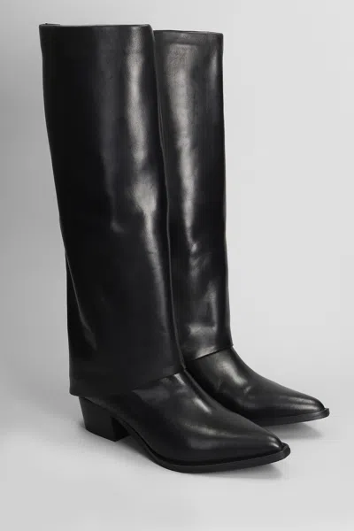 Julie Dee High Heels Boots In Black Leather In Black