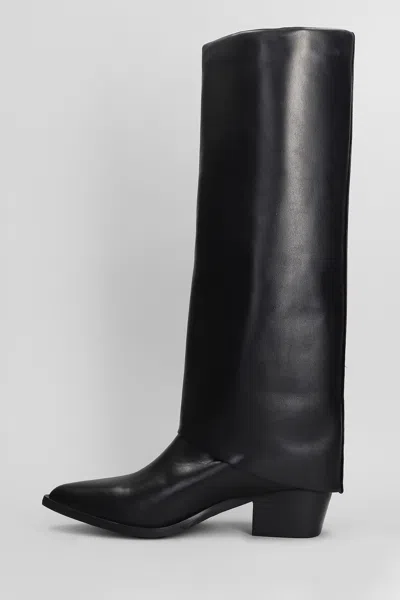Julie Dee High Heels Boots In Black Leather In Black